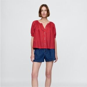 NWT Gap × DÔEN Gingham Blouse Top Vermillion Red - M (sold out online!)